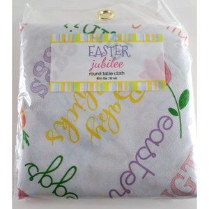 Round Easter Tablecloth NEW Vinyl Easy Clean Spring Party Pastel 60"